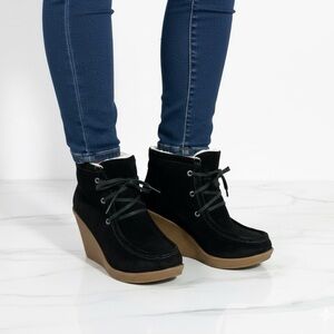 Rebecca Minkoff Black Suede Lace Up Wedge Booties Size 10M